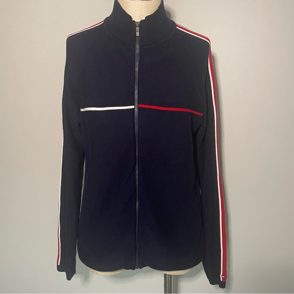 Tommy Hilfiger navy blue full zipper front high neck sweater size L - Picture 1 of 4
